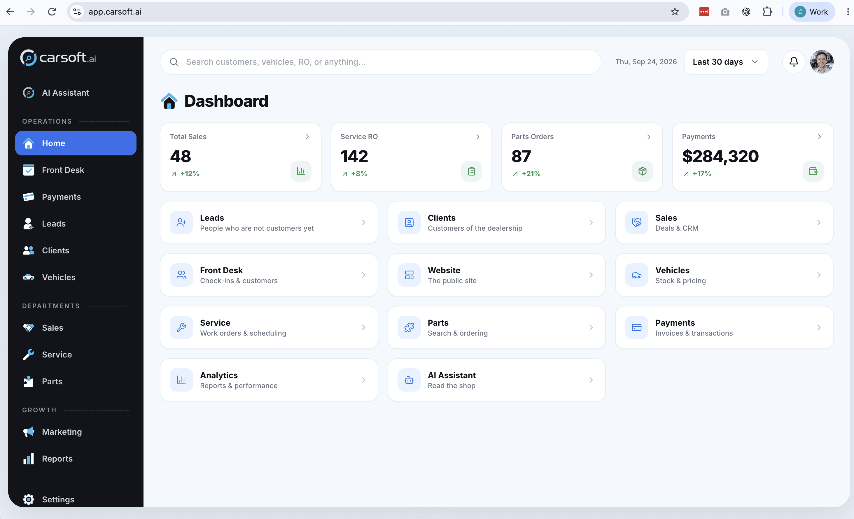 Carsoft desktop dealership dashboard
