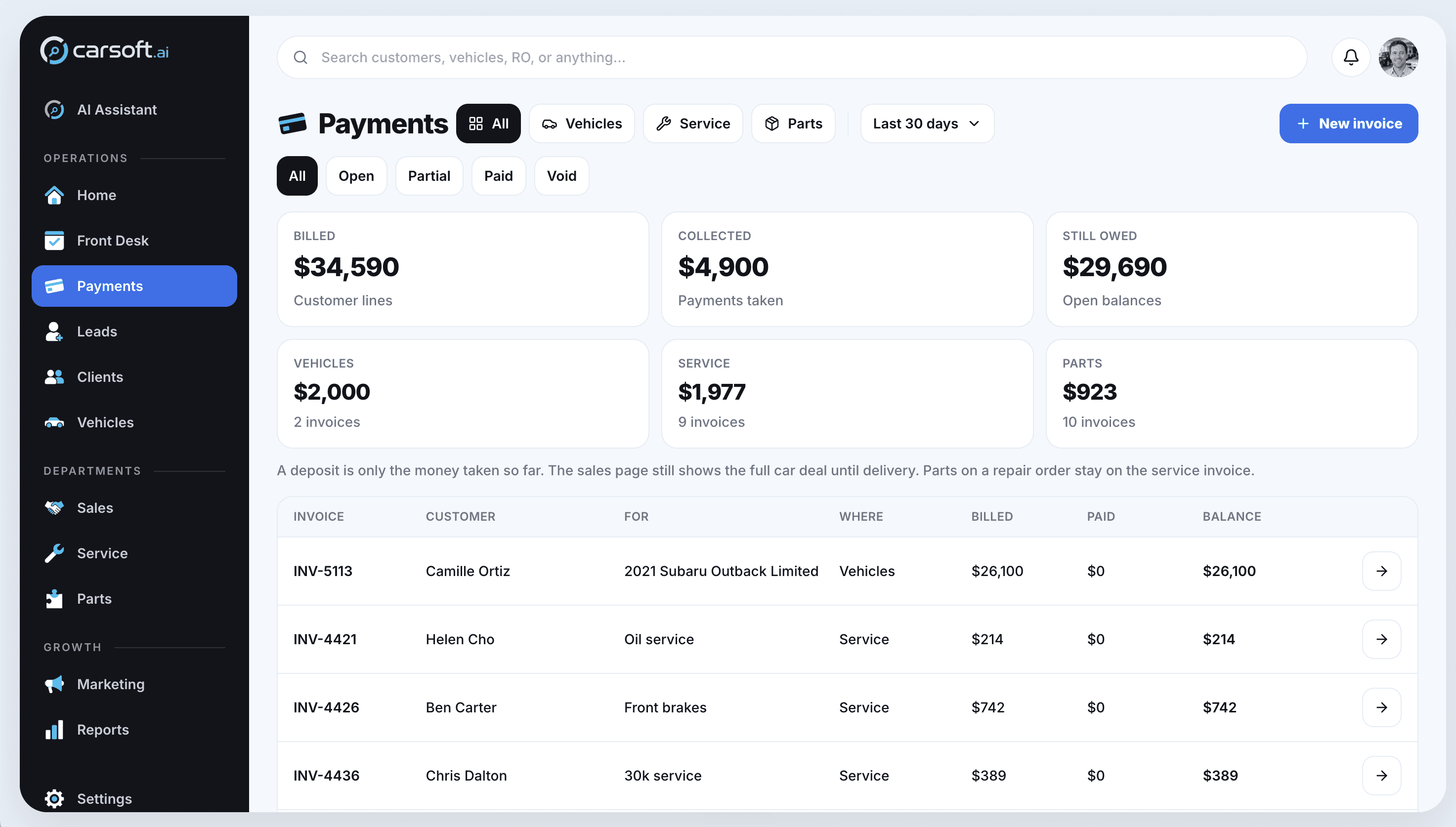 Carsoft desktop payments overview